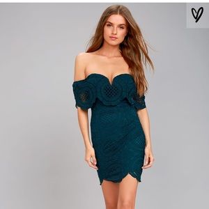 Lulu’s Teal Lace Off the Shoulder Bodycon Dress